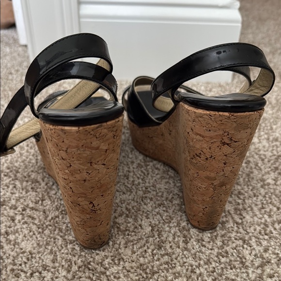 Jimmy Choo Patent Leather Cork Wedge Sandals - Picture 4 of 4